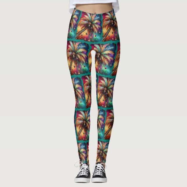 Vivid vid den tropiska tropiska stranden vid Träd  Leggings (Framsida)