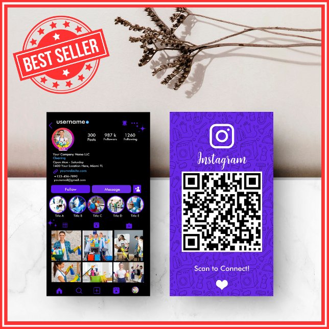 Vivid Violet Housekeeping Instagram QR Visitkort (Skapare uppladdad)