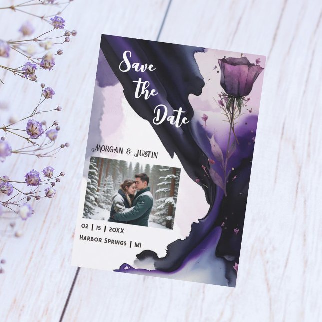 Vivid Violet Rose bröllopsdag Spara datumet (Skapare uppladdad)
