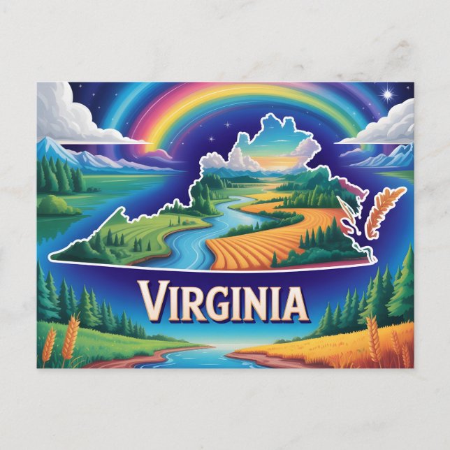 Vivid Virginia Conceptual Map Art Vykort (Framsida)