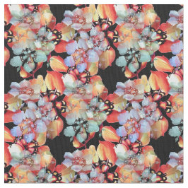 Vivid Watercolor Blommigt Fabric on Black Tyg