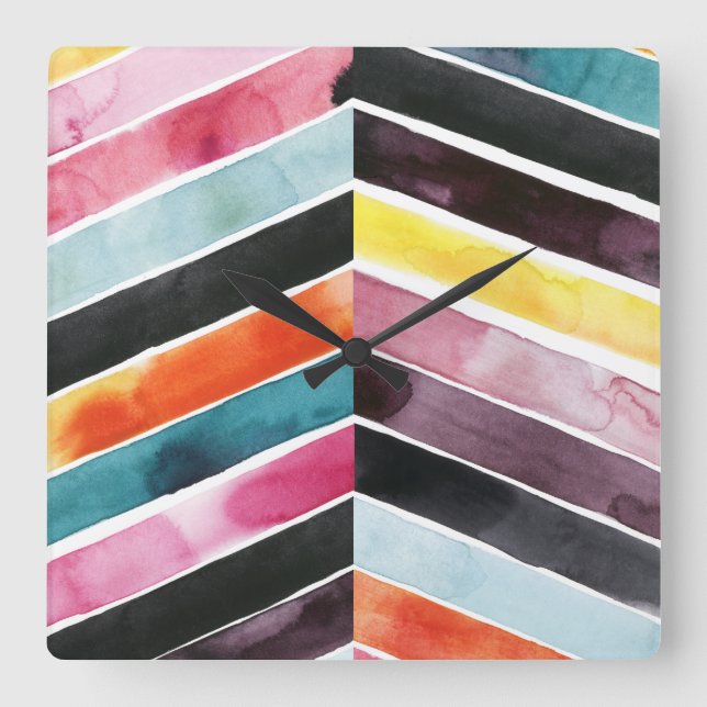 Vivid Watercolor Chevron I Fyrkantig Klocka (Framsida)
