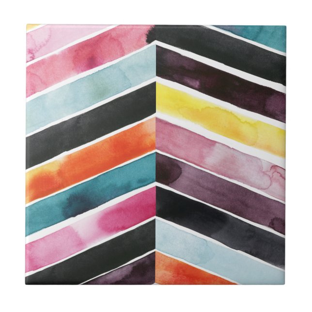 Vivid Watercolor Chevron I Kakelplatta (Framsidan)