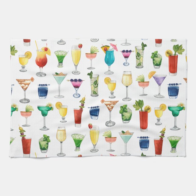 Vivid Watercolor Cocktail Mönster Tote Bag Kökshandduk (Horisontell)
