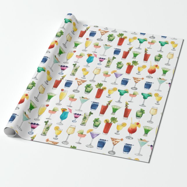 Vivid Watercolor Cocktail Mönster Tote Bag Presentpapper (Utrullad)