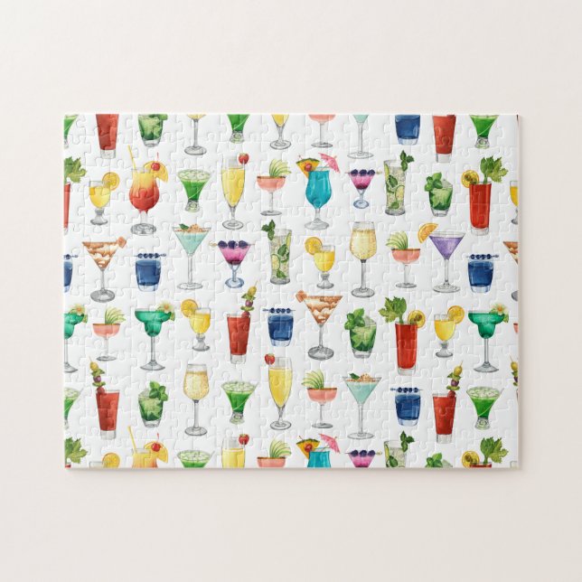 Vivid Watercolor Cocktail Mönster Tote Bag Pussel (Horisontell)