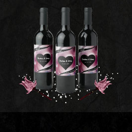 Vivid Watercolor Rosa Bröllop Vinflaska Etikett