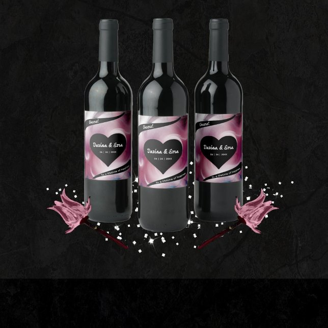 Vivid Watercolor Rosa Bröllop Vinflaska Etikett (Skapare uppladdad)