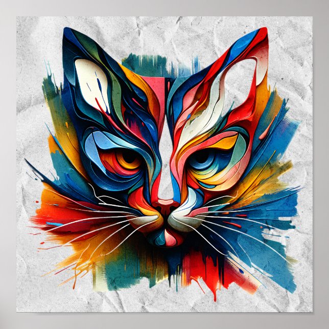 "Vivid Whiskers - Abstrakt Kattdjur Energy" Poster (Framsidan)