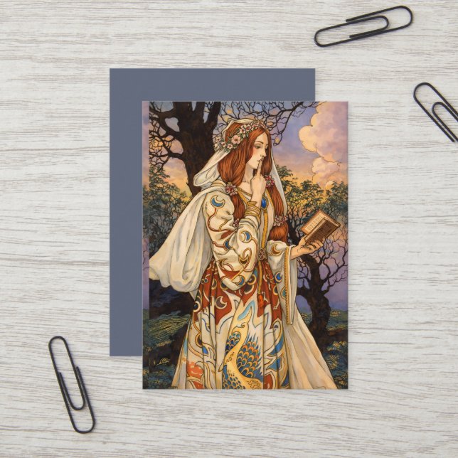 Vivien – Art Nouveau Förtrollerska Illustration Visitkort (Fram/Back In Situ)