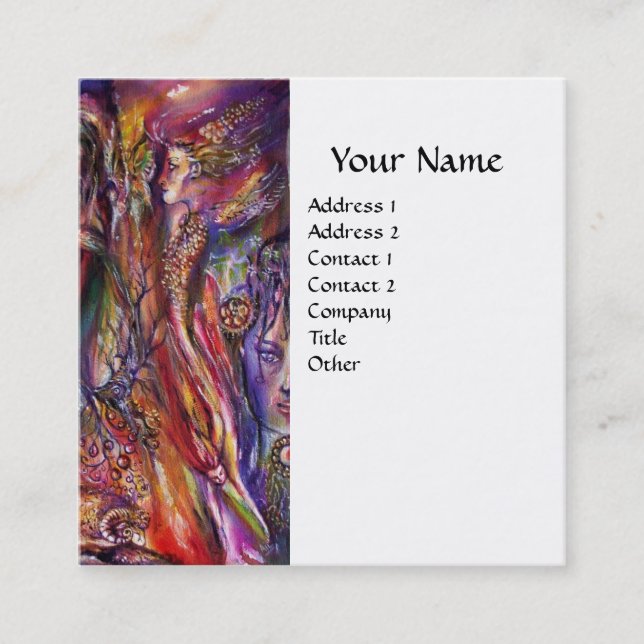 VIVIEN OCH MERLIN Rosa Lila White Fantasy Fyrkantigt Visitkort (Framsida)