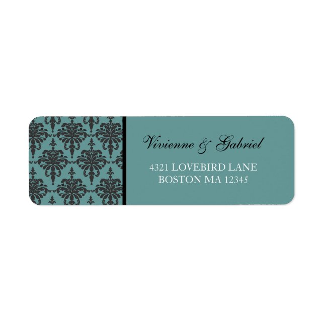 Vivienne Damask Bride Groom Address Label Returadress Etikett (Framsidan)