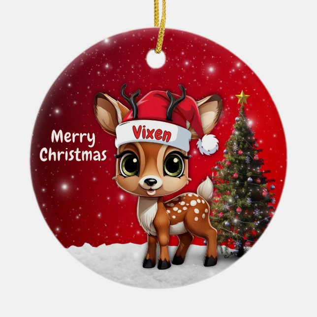 Vixen Baby Deer, Fawn, Doe, Reindeer🦌 🎄 Julgransprydnad Keramik (Framsidan)