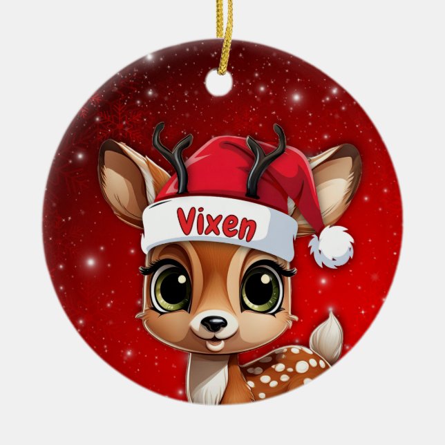 Vixen Baby Deer, Fawn, Doe, Reindeer🦌 🎄 Julgransprydnad Keramik (Framsidan)