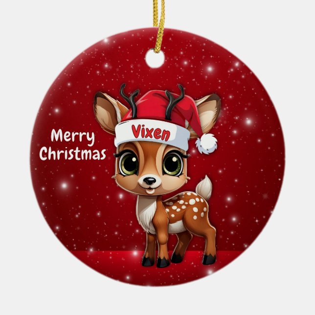 Vixen Baby Deer, Fawn, Doe, Reindeer🦌 🎄 Julgransprydnad Keramik (Framsidan)