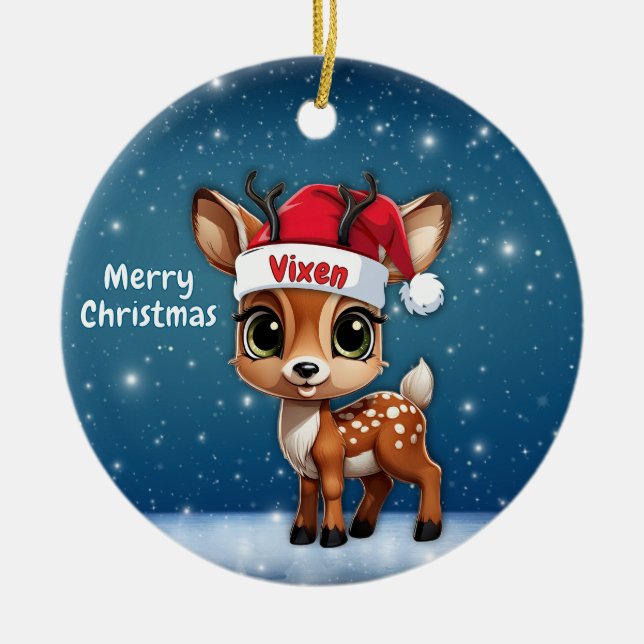 Vixen Deer, Fawn, Doe, Reindeer🦌 🎄 Julgransprydnad Keramik (Framsidan)