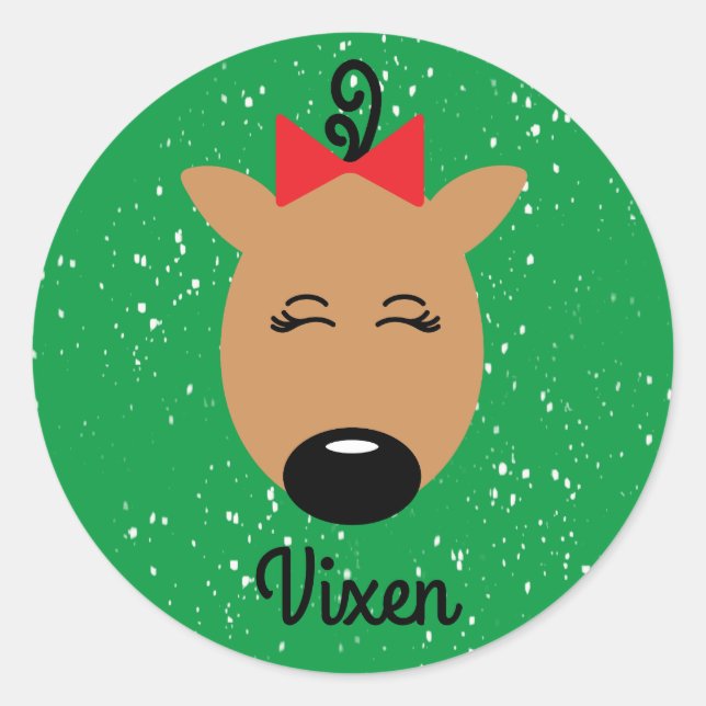 Vixen Reindeer Classic Round Sticker Runt Klistermärke (Framsida)