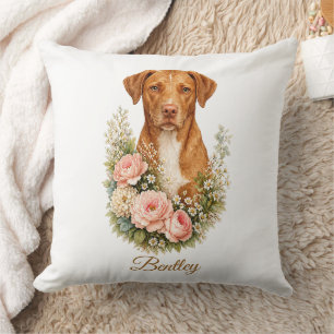 Vizsla Blommig Porträtt Kudde
