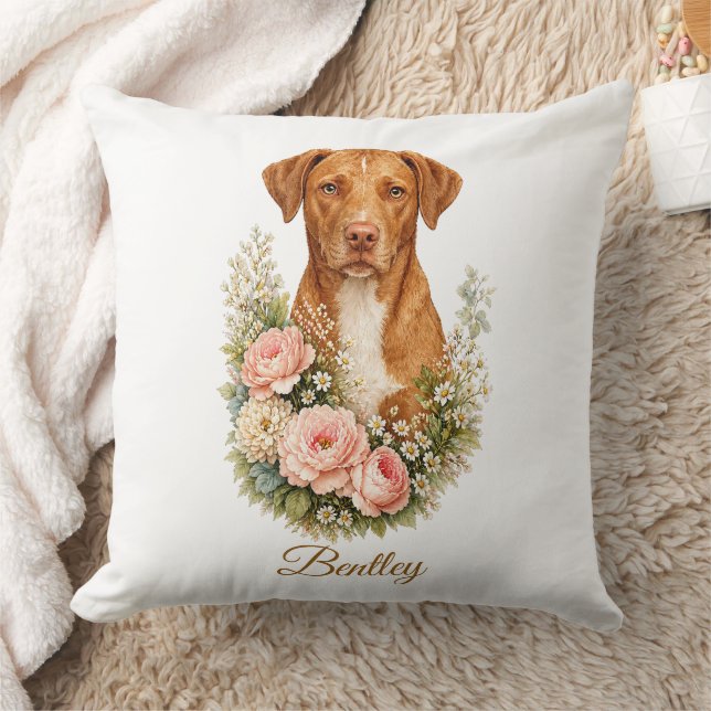 Vizsla Blommig Porträtt Kudde (Filt)