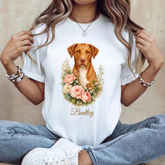 Vizsla Blommig Porträtt T Shirt (Skapare uppladdad)