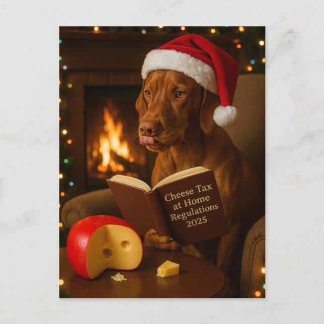 Vizsla 'Cheese Tax' Christmas postcard Vykort (Framsida)