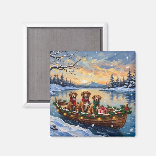 Vizsla Christmas Boat Holiday Magnet (Front/Back)