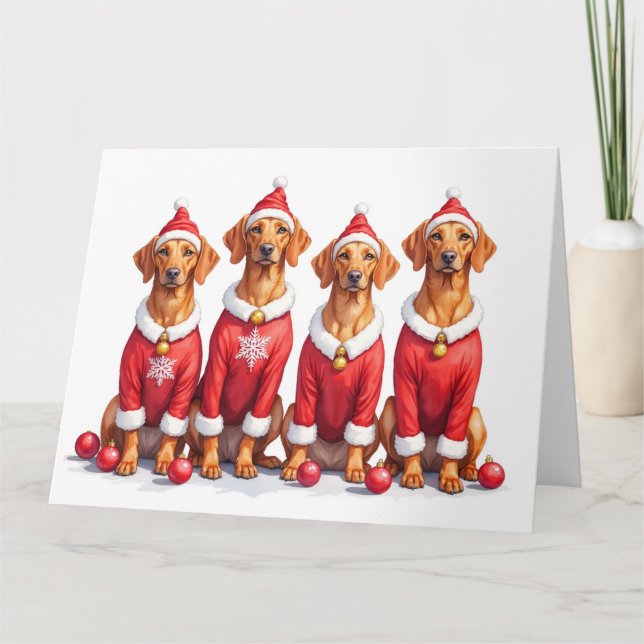 Vizsla Christmas Dress Santa Hat Kort (Framsida)
