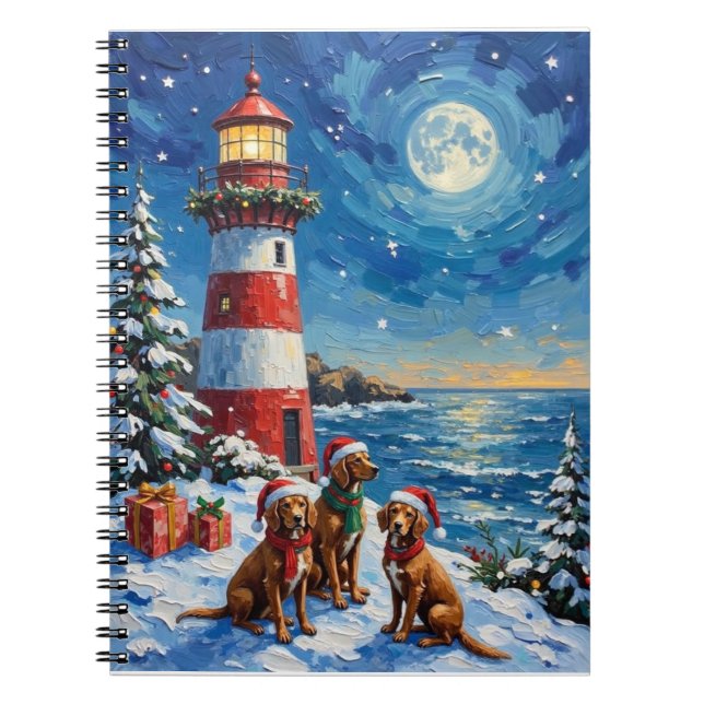 Vizsla Christmas Lighthouse Holiday Anteckningsbok (Framsidan)