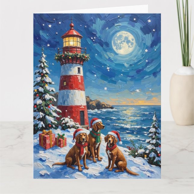 Vizsla Christmas Lighthouse Holiday Kort (Framsida)