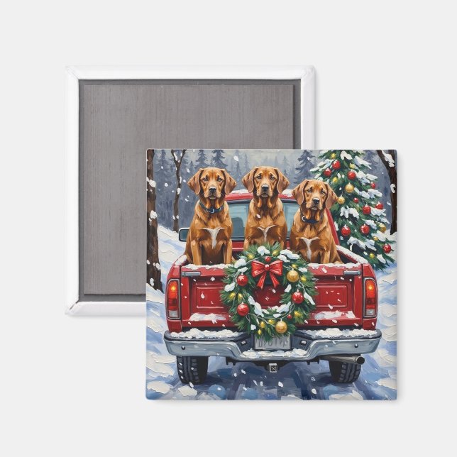 Vizsla Christmas Red Truck Holiday Magnet (Front/Back)