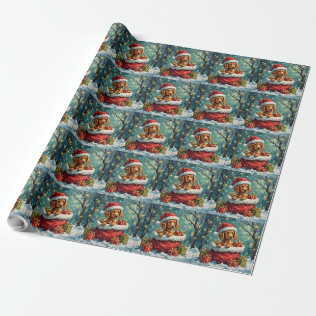 Vizsla Christmas Santa Bag Adventure Presentpapper (Utrullad)