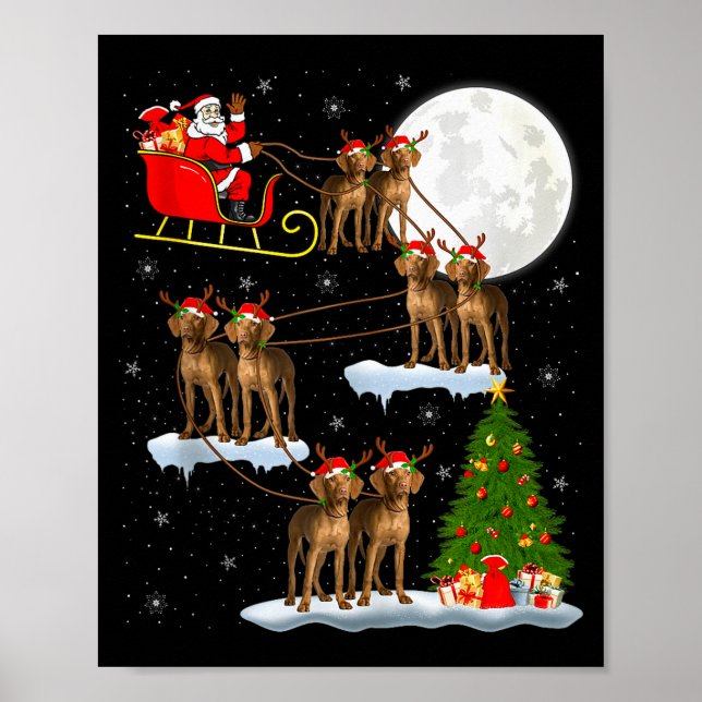 Vizsla Dog Santa Sleigh Flying Funny Magical Chris Poster (Framsidan)