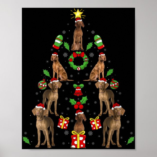 Vizsla Dog Xmas Lighting Tree Vizsla Christmas V N Poster (Framsidan)