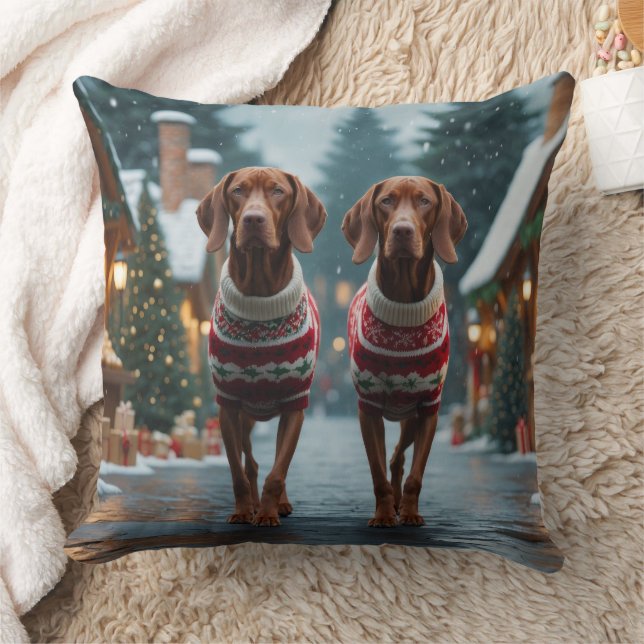 Vizsla Dogs Christmas Snow Holiday Kudde (Filt)