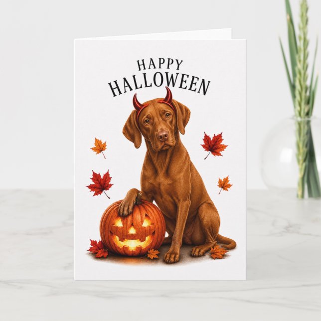 Vizsla Halloween Djävulshund Kort (Framsida)