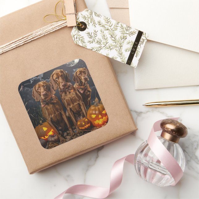 Vizsla Halloween Kuslig Fyrkantigt Klistermärke (Gifting)
