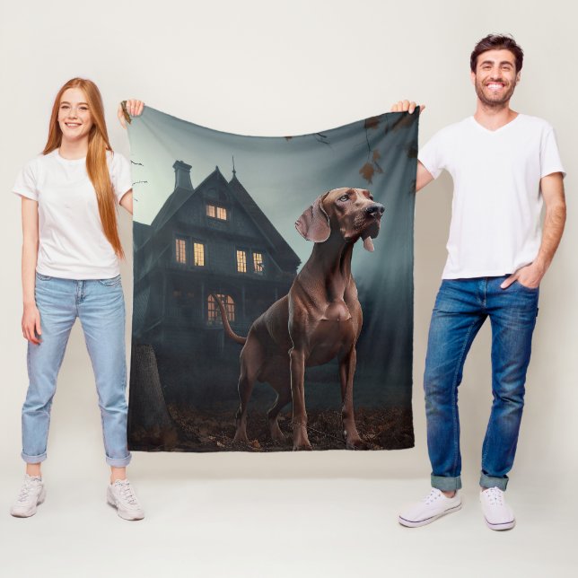 Vizsla Halloween Skräckinjagande Fleecefilt (På plats)
