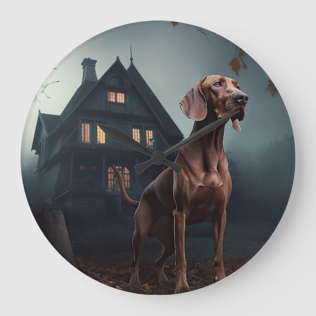 Vizsla Halloween Skräckinjagande Stor Klocka (Framsida)