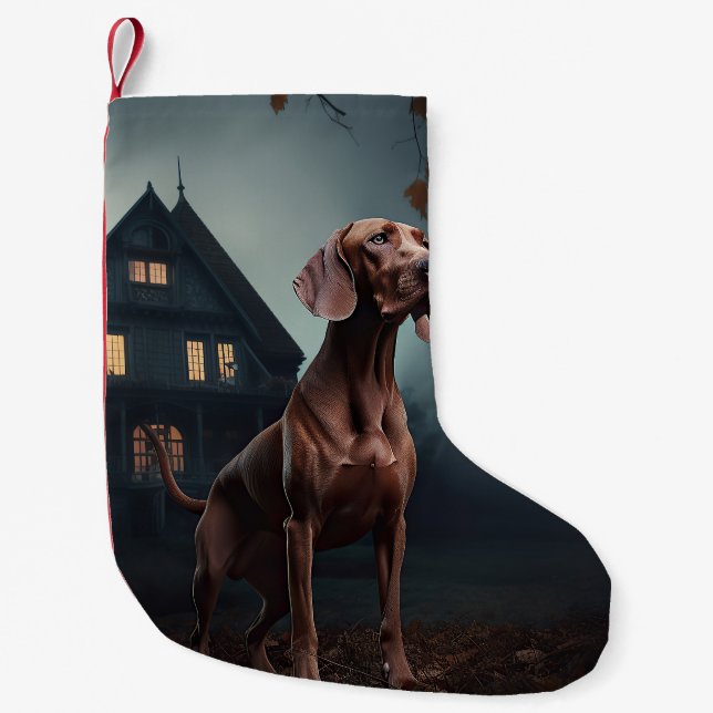 Vizsla Halloween Skräcklig Liten Julstrumpa (Framsidan)