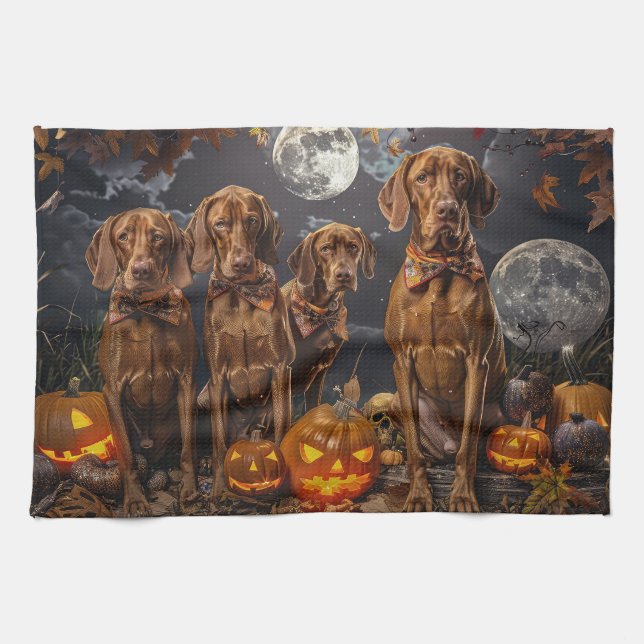 Vizsla Halloween Spooky Kökshandduk (Horisontell)