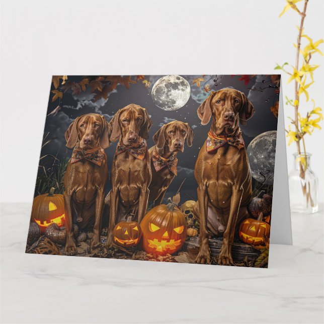 Vizsla Halloween Spooky Kort (Gul blomma)