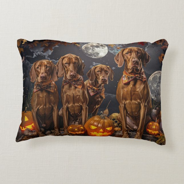 Vizsla Halloween Spooky Prydnadskudde (Baksidan)