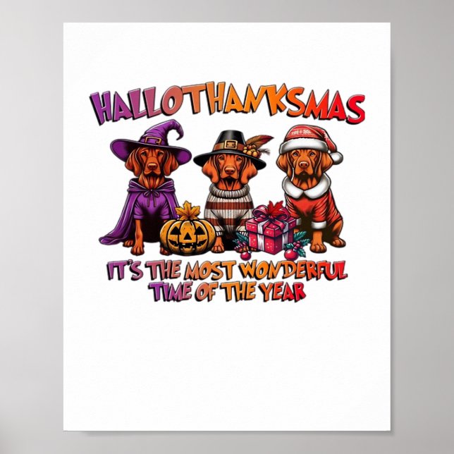 Vizsla Halloween Thanksgiving jul Classic T- Poster (Framsidan)