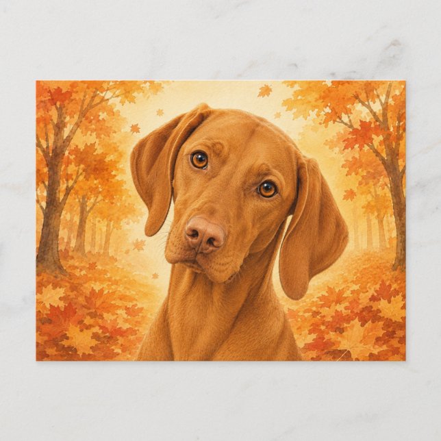 Vizsla Höstskog Hund Vykort (Framsida)