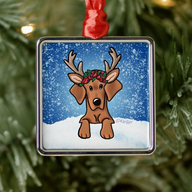 Vizsla Hound Reindeer Metall Ornament (Träd)