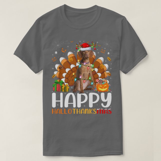 Vizsla Hund älskare Halloween jul Lycklig Halloth T Shirt (Design framsida)