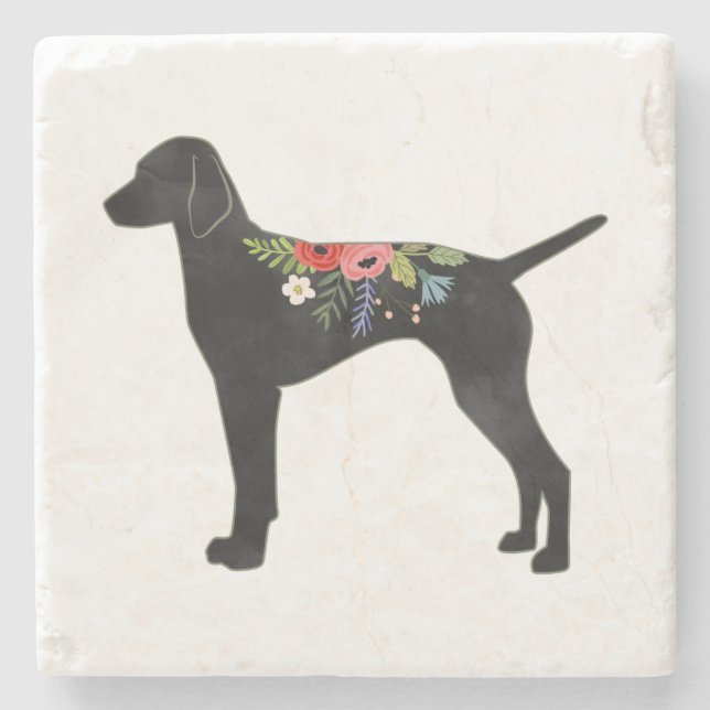 Vizsla Hund aveln Boho Foral Silhouette Stone Kust Stenunderlägg (Framsidan)