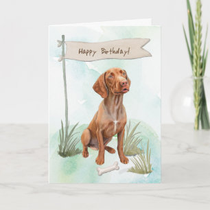 Vizsla Hund aveln utomhus under födelsedagsskylt Kort