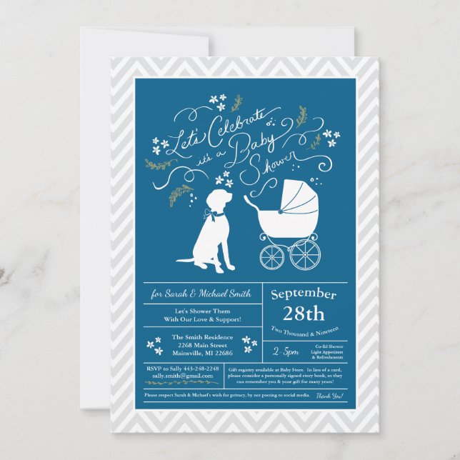 Vizsla Hund Baby Shower Boy Blue Inbjudningar (Framsida)