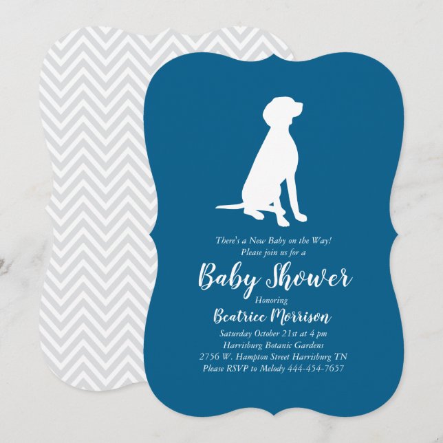 Vizsla Hund Baby Shower Boy Blue Inbjudningar (Fram/baksida)